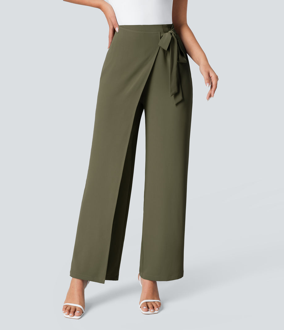 Halara Flex™ High Waisted Tie Side Wide Leg Work Pants - Burnt Olive