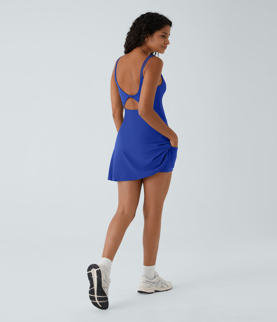 SoftlyZero™ Plush Double Straps 2-Piece Pocket Slip Dance Active Dress A-D Cups - Lotus Blue