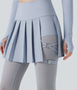 Breezeful™ High Waisted Pleated 2-in-1 Contrast Mesh Quick Dry Dance Stirrup Skirted Leggings with Pockets - Ballad Blue