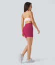 SoftlyZero™ Plush High Waisted Crossover Ruched Yoga Shorts 5'' - Cherries Jubilee