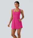 SoftlyZero™ Plush Cut Out Pocket 2-Piece Mini Yoga Active Dress - Fuchsia Purple