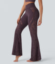 SoftlyZero™ High Waisted Crossover Pocket Contrast Lace Flare Yoga Leggings - Dusky Evening purple