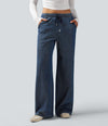 Halara Flex™ Low Rise Drawstring Wide Leg Sparkle Casual Sweatpants Jeans with Pockets - Pageant Blue Denim