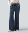 Halara Flex™ Low Rise Drawstring Wide Leg Sparkle Casual Sweatpants Jeans with Pockets - Pageant Blue Denim
