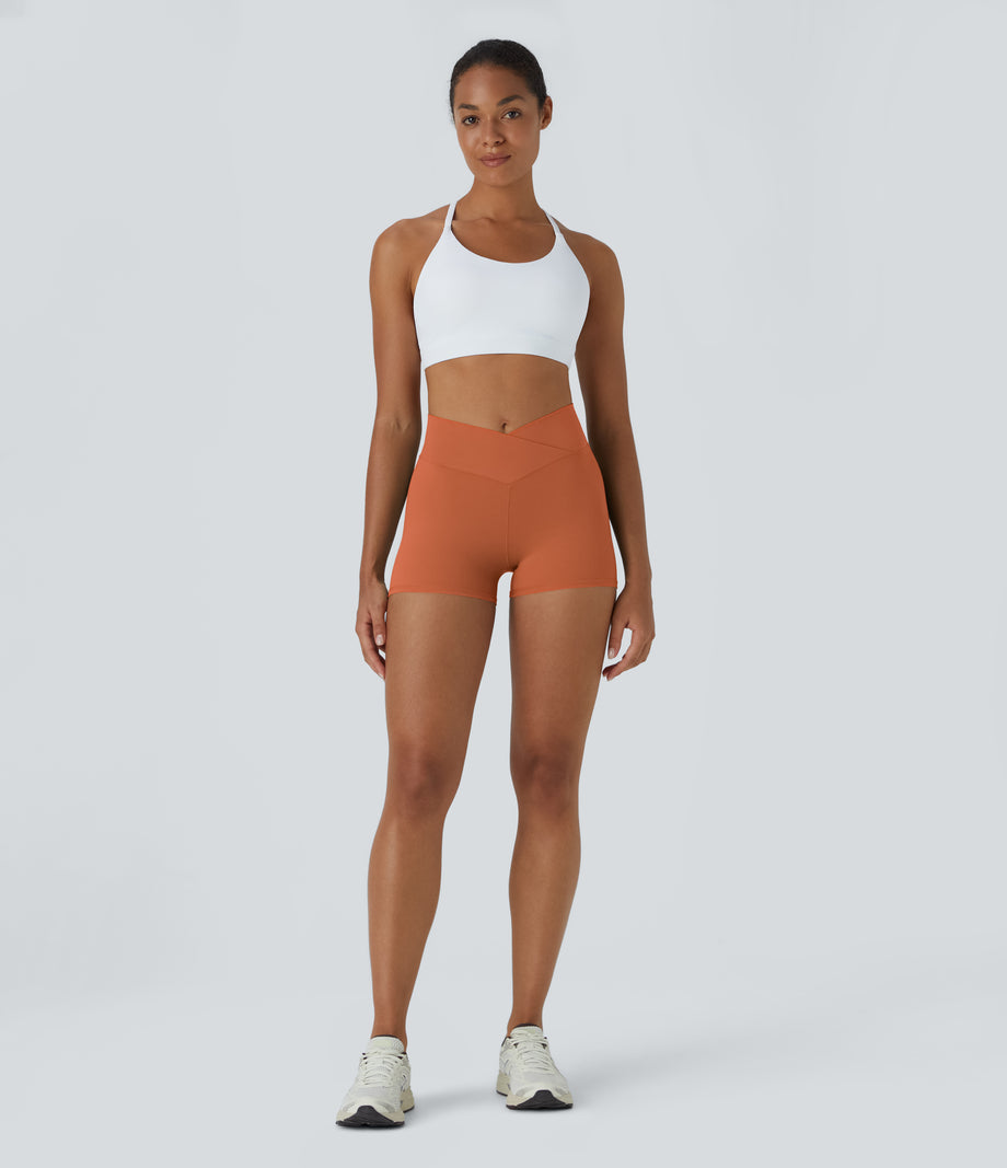 SoftlyZero™ High Waisted Crossover Plain Yoga Biker Shorts 3''-UPF50+ - Spice Route