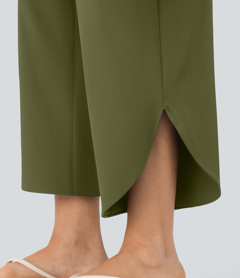 Breezeful™ High Waisted Tummy Control Split Hem Quick Dry Resort Pants with Pockets - Sphagnum