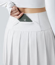 Breezeful™ High Waisted Pleated 2-in-1 Contrast Mesh Quick Dry Dance Stirrup Skirted Leggings with Pockets - White