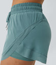 Mid Rise Drawstring Contrast Mesh 2-in-1 Flowy Running Shorts 3'' - Mineral Blue