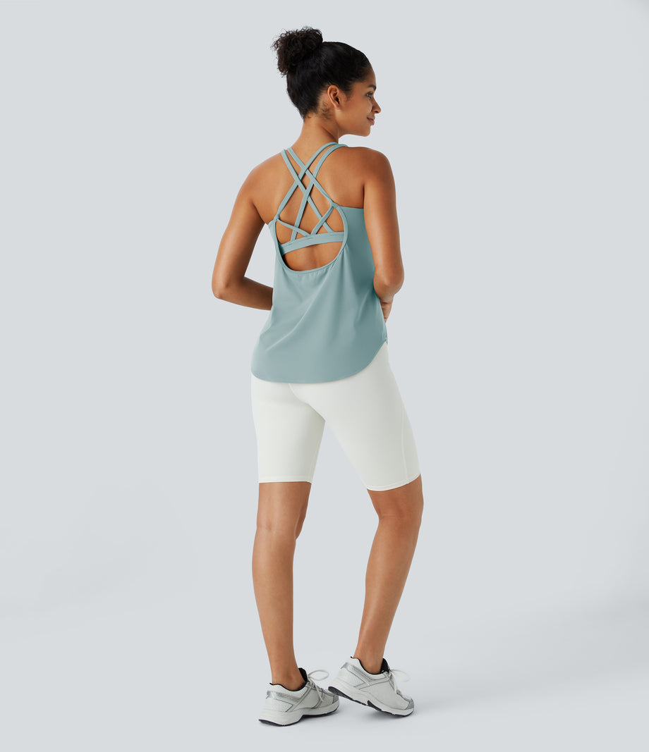 Halara UltraSculpt™ Round Neck Curved Hem Workout Tank Top - Ether