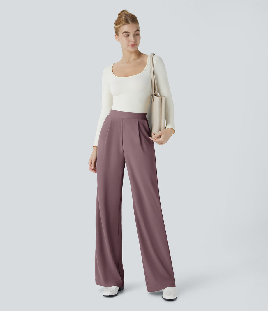 Halara Flex™ High Waisted Body Sculpt Waist-Slimming Pocket Wide Leg Micro Waffle Work Pants - Dark Plum