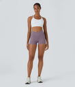 SoftlyZero™ High Waisted Crossover Plain Yoga Biker Shorts 3''-UPF50+ - Cinnabar Purple