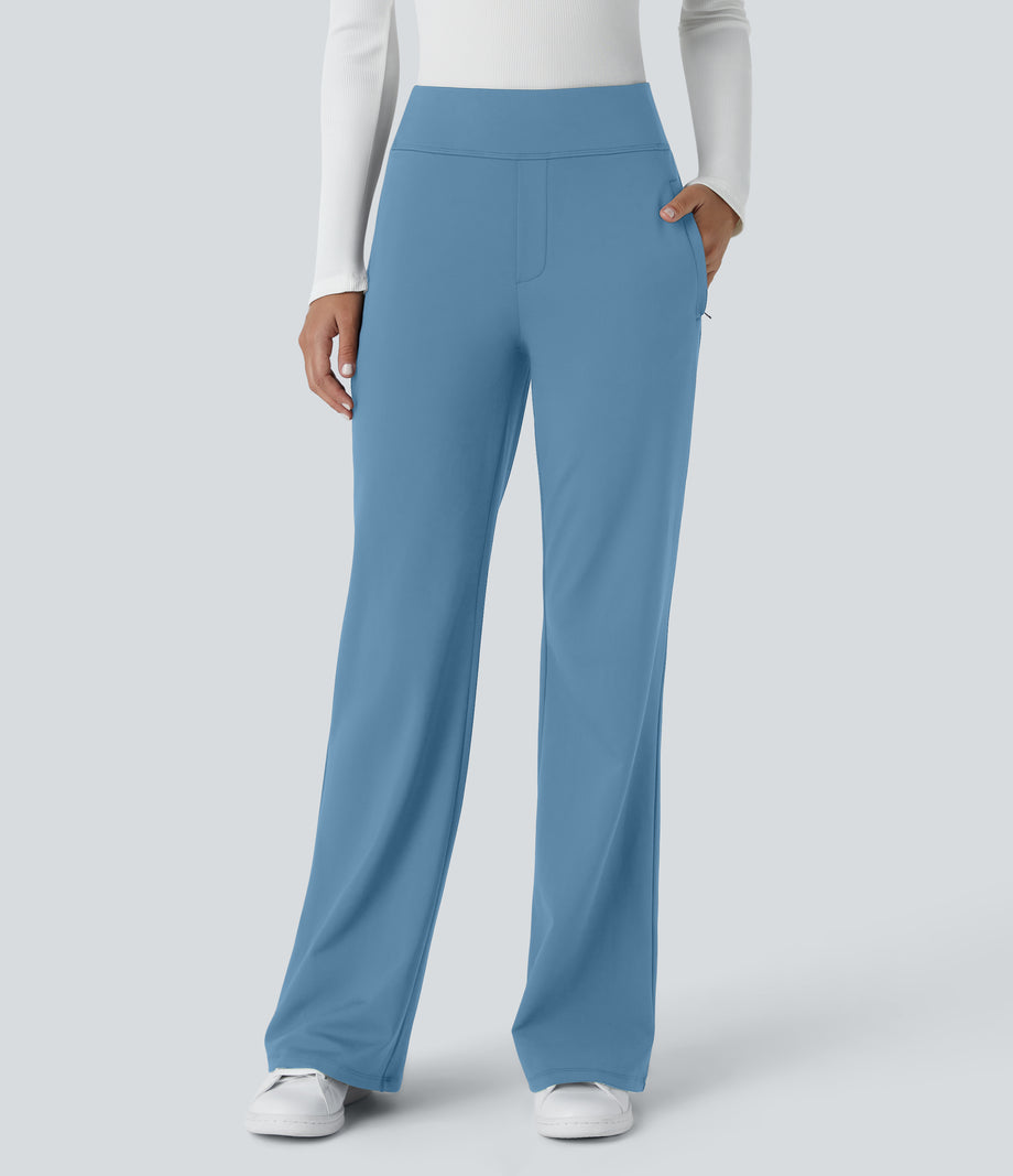 Halara Flex™ DayStretch Mid Rise Side Zipper Pocket Work Flare Pants - Light Azure