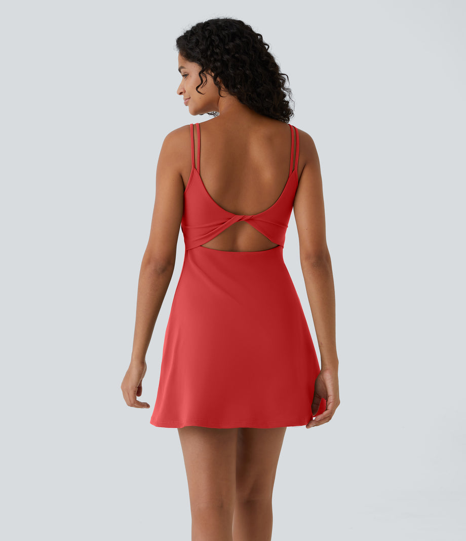 SoftlyZero™ Plush Double Straps 2-Piece Pocket Slip Dance Active Dress A-D Cups - Poinsettia