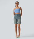 Halara Flex™ High Waisted Pockets Rolled Hem Washed Denim Casual Bermuda Shorts - Blue Surf Denim