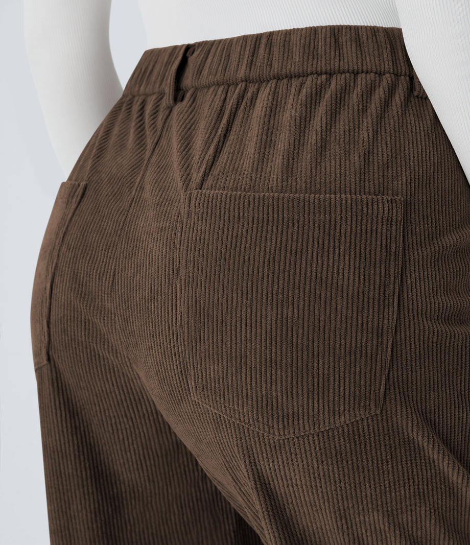 Mid Rise Zipper Pockets Corduroy Casual Joggers - Demitasse