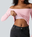 Ribbed Knit Off Shoulder Long Sleeve 2-in-1 Casual Top - Rose Haze Pink