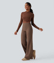 DayStretch High Waisted Tummy Control Wide Leg Baggy Yoga Pants with Pockets - Sepia