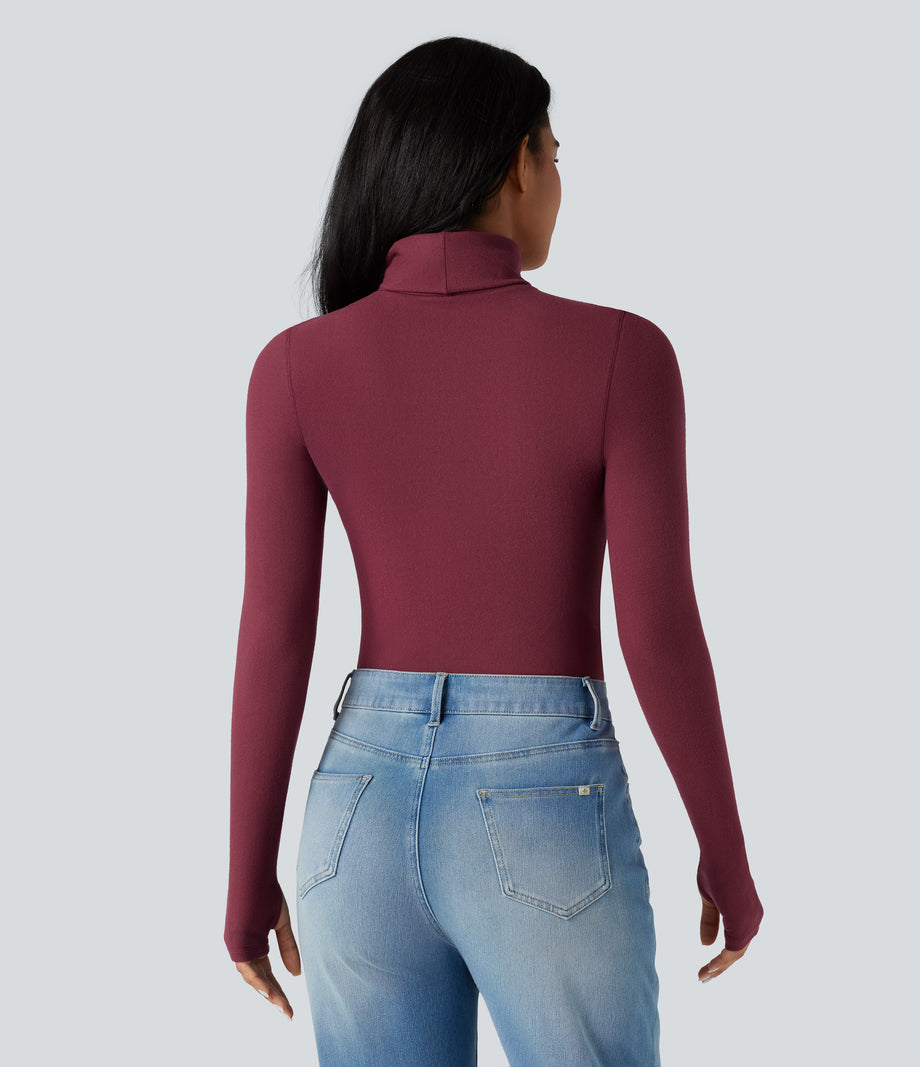 Halara HeatCore Turtleneck Long Sleeve Thumb Hole Casual Warming Top - Cordovan
