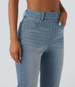 Halara Flex™ High Waisted Rolled Hem Casual Slim Jeans with Pockets - Malibu Blue Denim