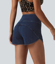 Halara Flex™ High Waisted Tummy Control Curved Hem Skinny Denim Casual Shorts with Pockets - Pageant Blue Denim