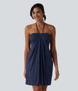 Halter Tie Back Mini Resort Dress with Pockets - Naval Academy