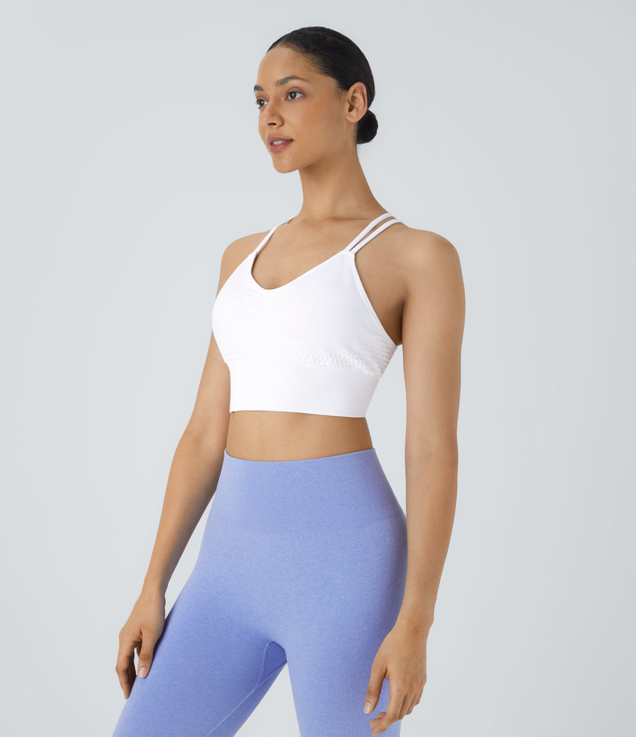 OneForm Seamless Flow Low Support Ruched Double Straps Sports Bra A-D Cups - White