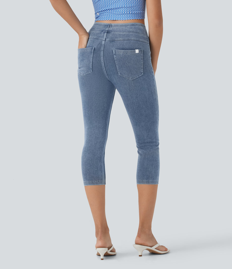 Halara Flex™ High Waisted Pocket Denim Capri Casual Leggings - Ice Crevice Denim