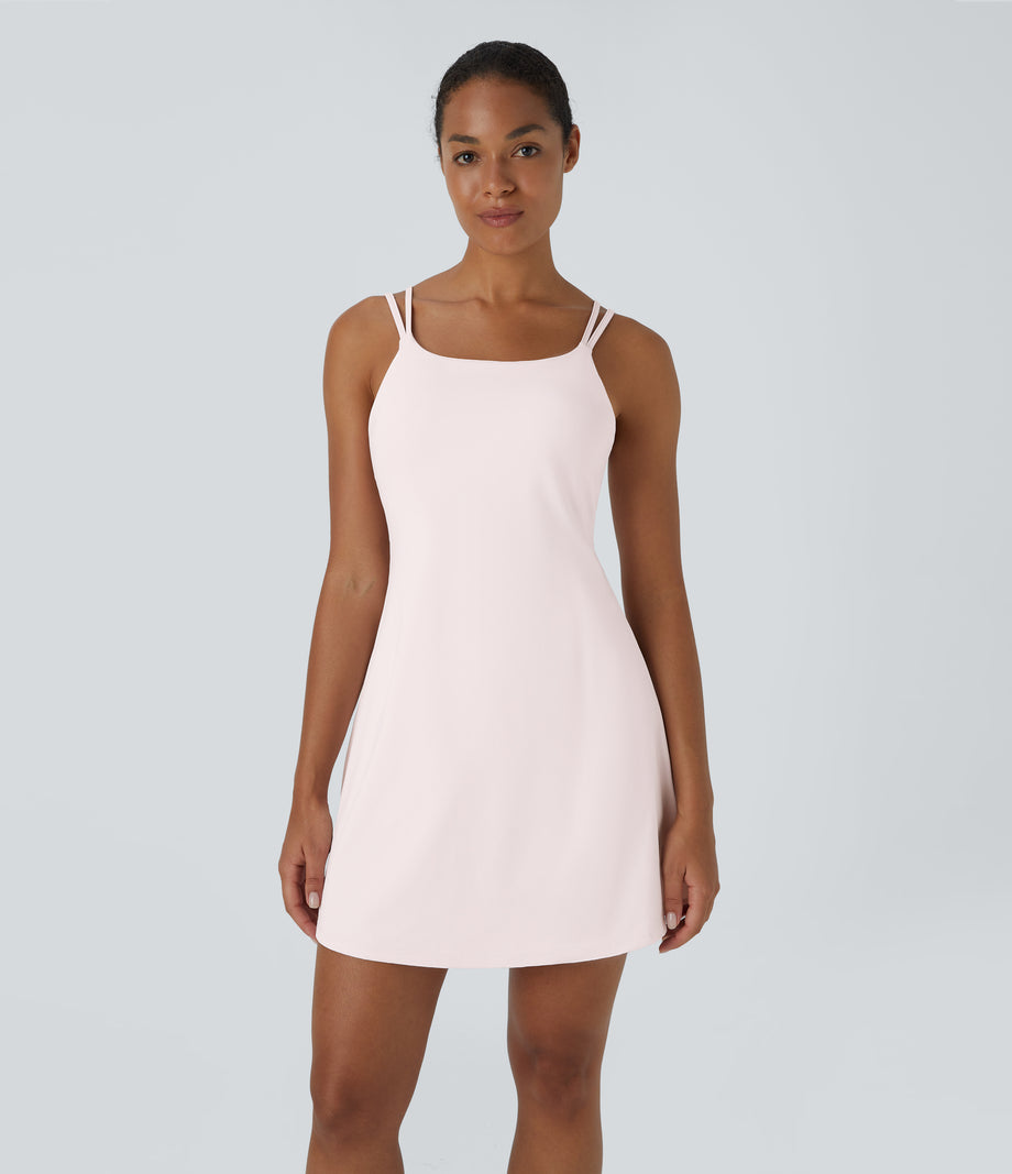 SoftlyZero™ Plush Double Straps 2-Piece Pocket Slip Dance Active Dress A-D Cups - Chiffon White