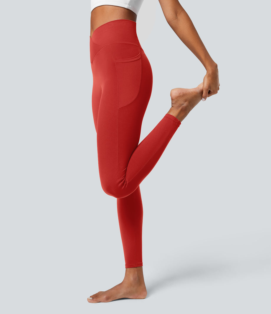 SoftlyZero™ Crossover Pocket Plain Leggings-UPF50+ - Valiant Poppy