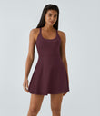 SoftlyZero™ Airy Backless Twisted Flare Low Support Dance Active Dress-Longer Length-Easy Peezy Edition A-D Cups - Fig