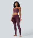 Breezeful™ High Waisted Pleated 2-in-1 Contrast Mesh Quick Dry Dance Stirrup Skirted Leggings with Pockets - Amaranth