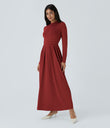 Mock-neck Long Sleeve Pocket Flare Maxi Casual Dress - Emboldened