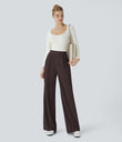Halara Flex™ High Waisted Body Sculpt Waist-Slimming Pocket Wide Leg Micro Waffle Work Pants - Chocolate Torte