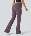 High Waisted Side Flap Pocket Flare Casual Cargo Pants - Dusky Evening purple