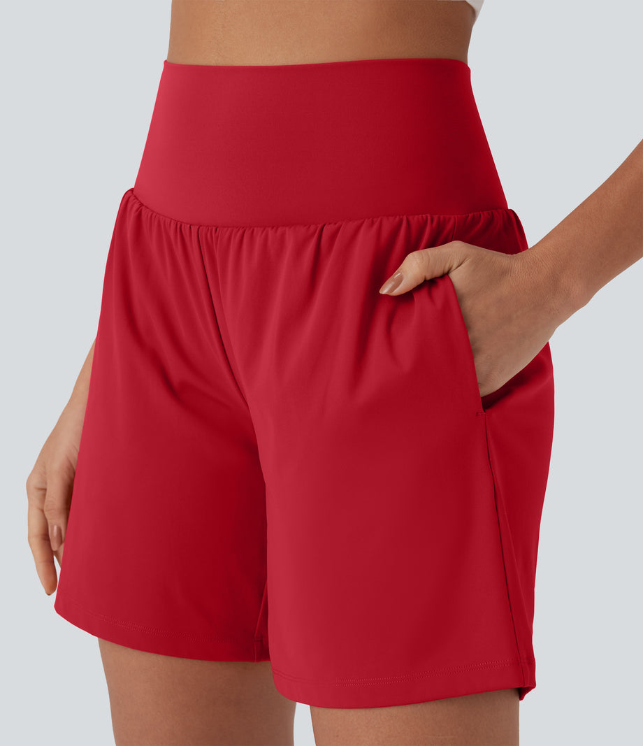 SoftlyZero™ Airy Super High Waisted 2-in-1 Cool Touch Yoga Shorts 7" with Pockets - Salsa