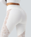 Halara UltraSculpt™ High Waisted Tummy Control Contrast Lace Yoga Flare Leggings with Pocket - White