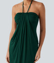 Halter Tie Back Mini Resort Dress with Pockets - Rain Forest