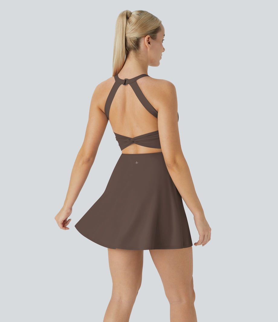 SoftlyZero™ Airy Backless Twisted Cool Touch Dance Active Dress-Easy Peezy Edition - Chocolate Martini