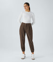 Mid Rise Zipper Pockets Corduroy Casual Joggers - Demitasse