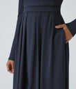 Mock-neck Long Sleeve Pocket Flare Maxi Casual Dress - Dark Sapphire