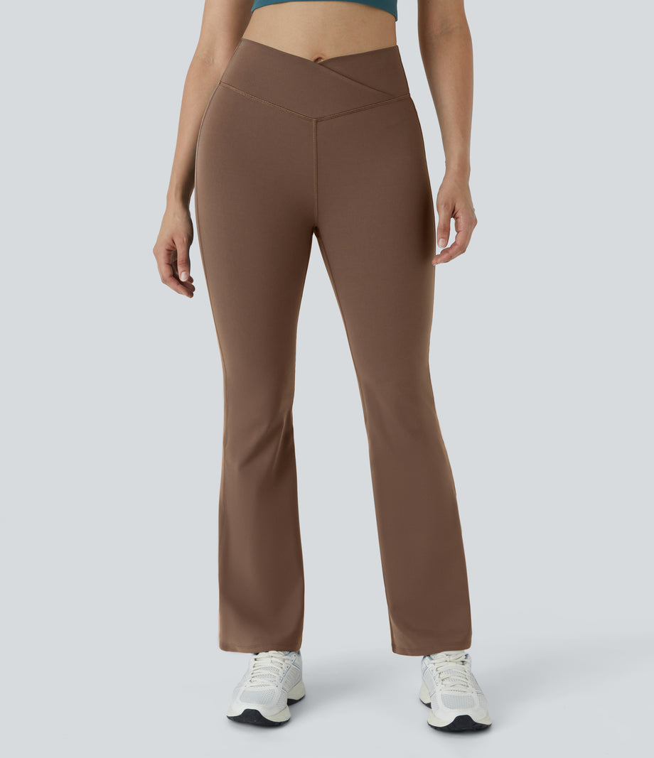DayStretch High Waisted Crossover Flare Yoga Leggings - Bison