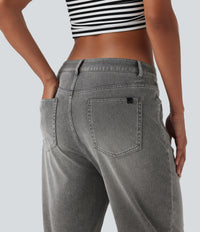 Halara Flex™ Mid Rise Straight Leg Casual Jeans with Pockets - Cool Gray Denim