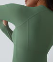 Solid Thumb Hole Yoga Sports Top - Green Shade