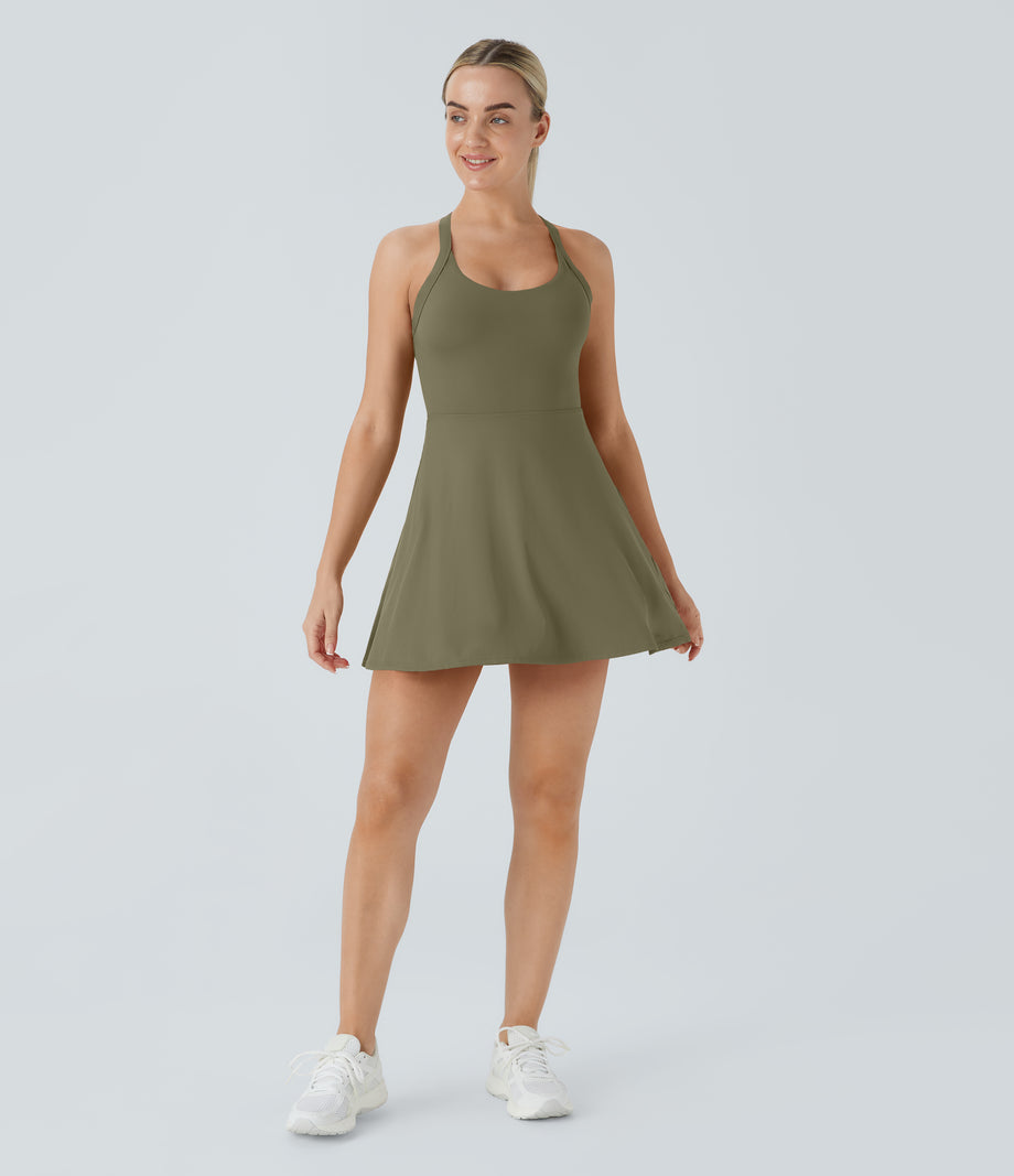 Backless Twisted Active Dress - Withered Green