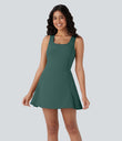 SoftlyZero™ Airy U Neck 2-in-1 Pocket Mini Cool Touch Dance Active Dress - Blue Spruce