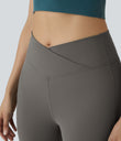 DayStretch High Waisted Crossover Flare Yoga Leggings - Deep Red Grey