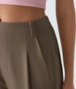 Mid Rise Pocket Barrel Leg Baggy Work Pants - Shitake