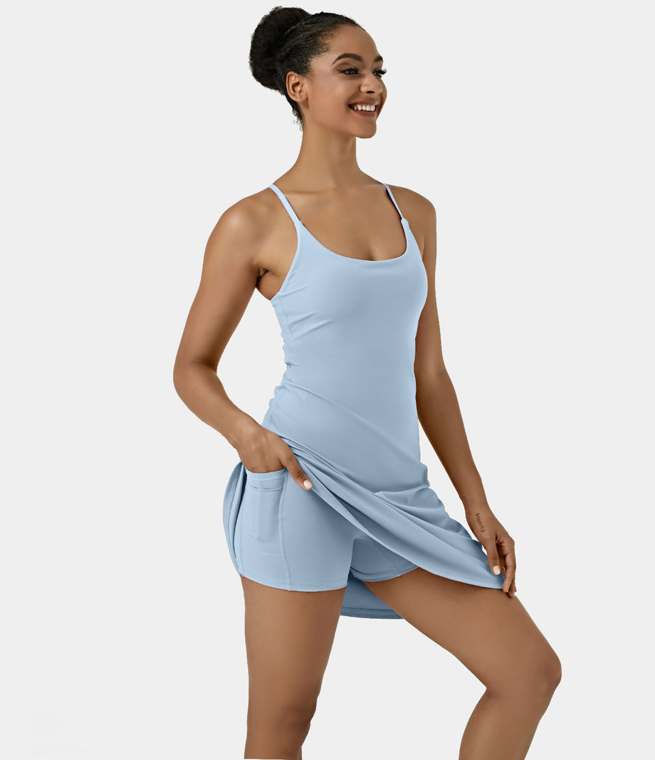 SoftlyZero™ Airy Cut Out 2-in-1 Pocket Cool Touch Longer Active Dress-UPF50+ - Angel Falls