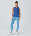 Cut Out Crossover Hem Solid Yoga Tank Top - Nebulas Blue
