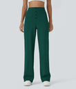 DayStretch High Waisted Pockets Straight Leg Casual Pants - Rain Forest